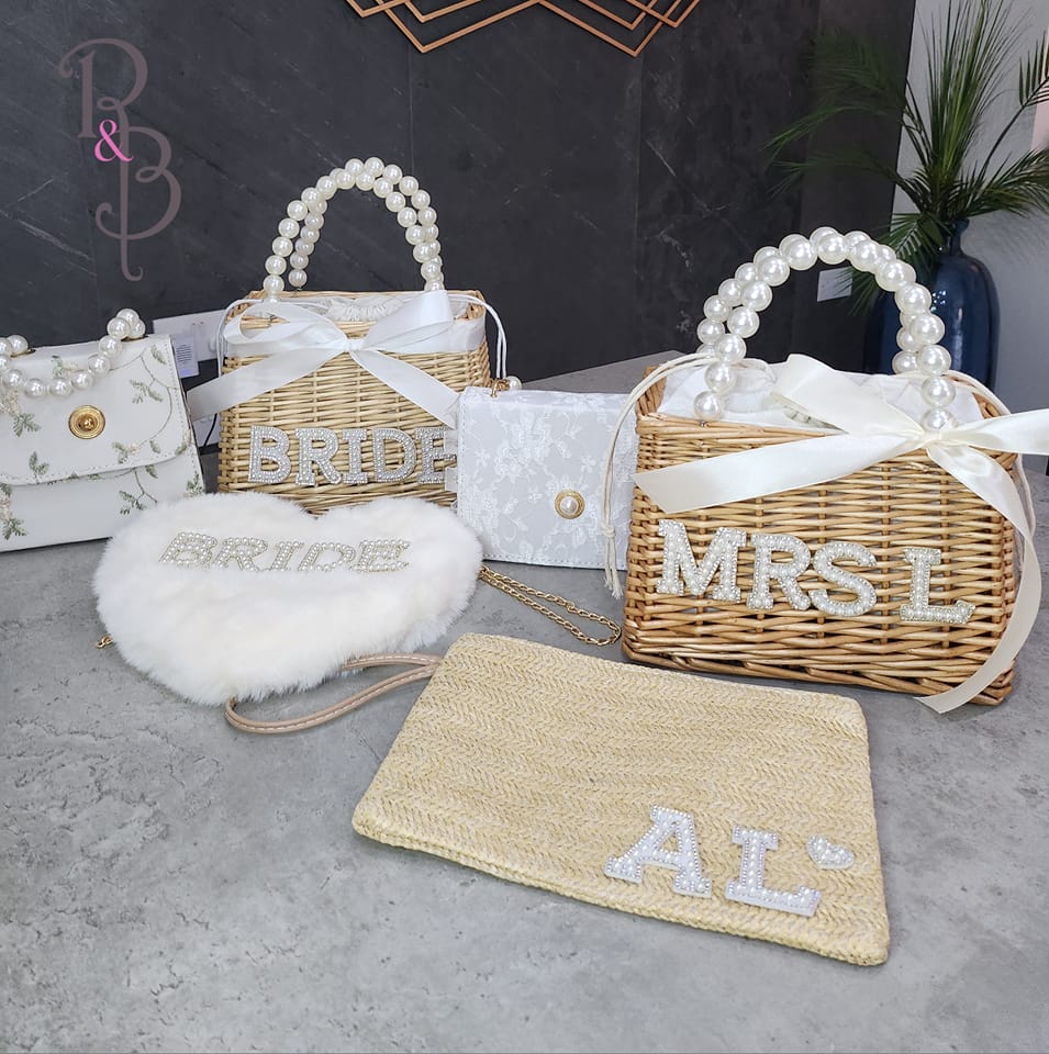 Rose & Blooms Pearl Personalised Rattan Bag