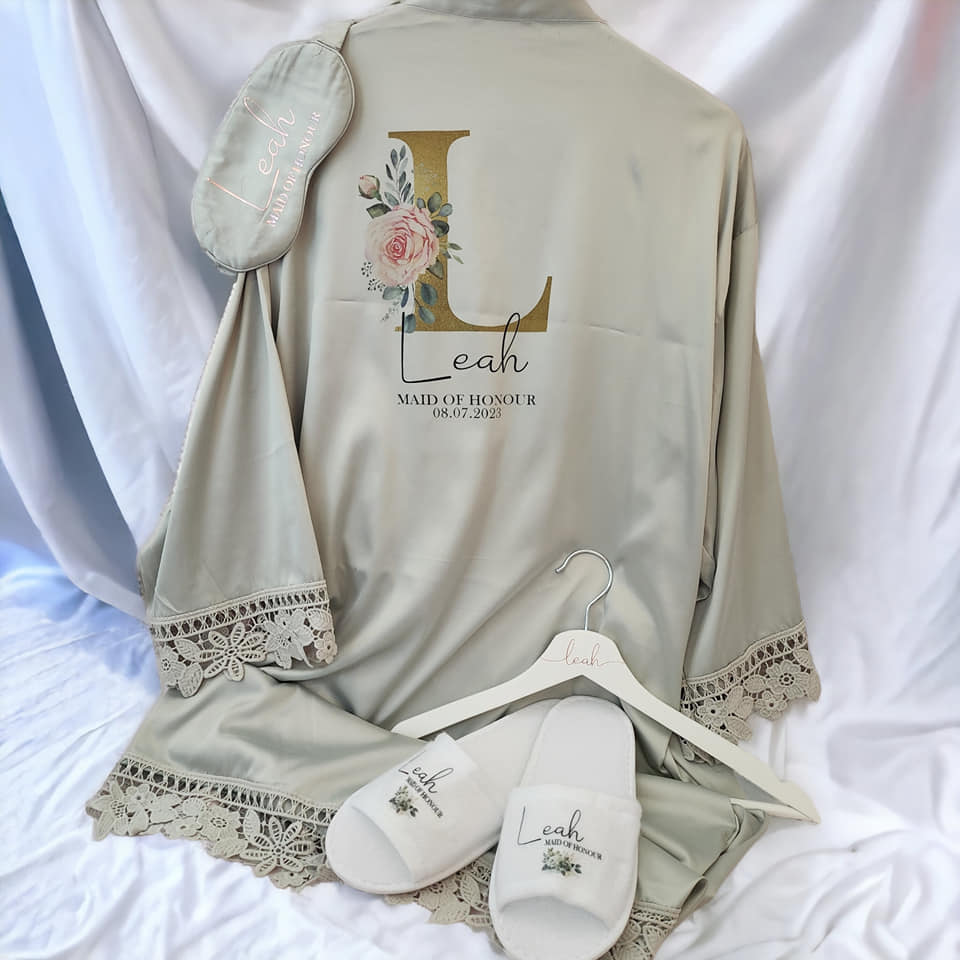 Rose & Blooms Children's Personalised Letter Silk Pyjama & Slippers Set