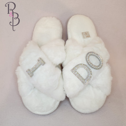 Rose & Blooms I Do Faux Fur Slippers