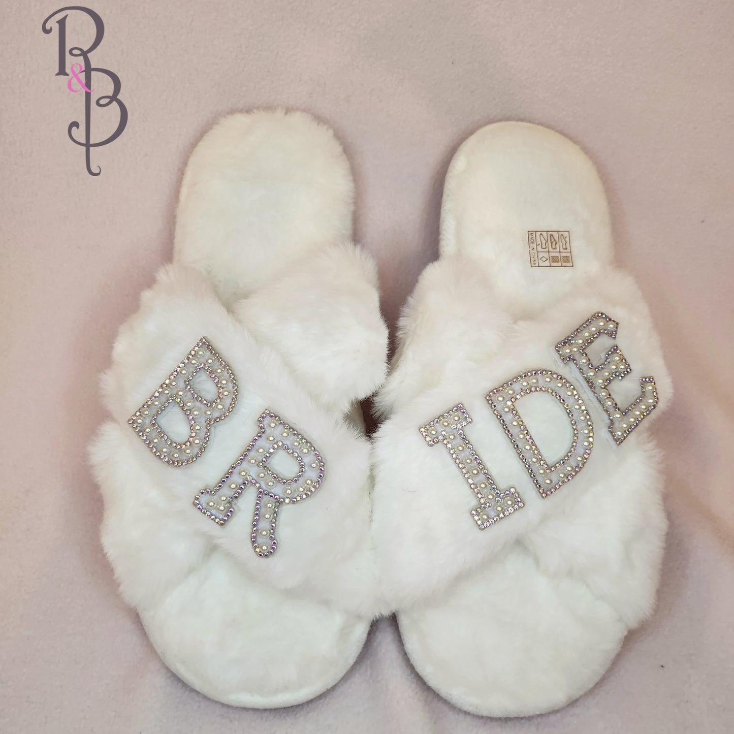 Rose & Blooms Bride Faux Fur Slippers