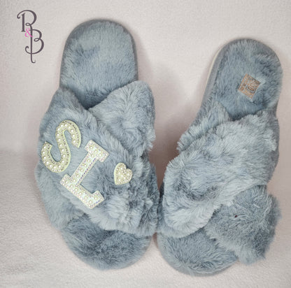 Rose & Blooms Grey Personalised Slippers