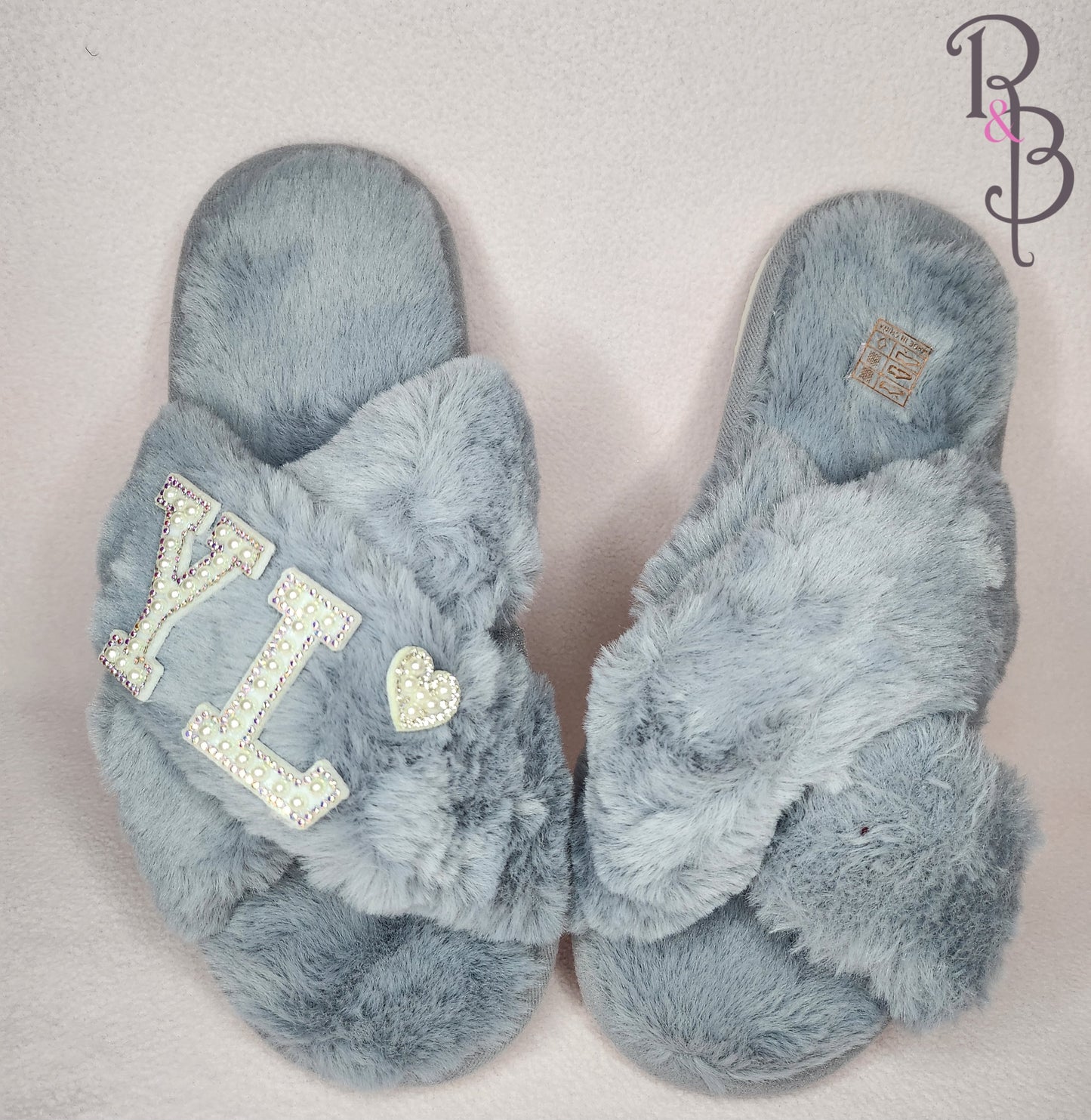 Rose & Blooms Grey Personalised Slippers