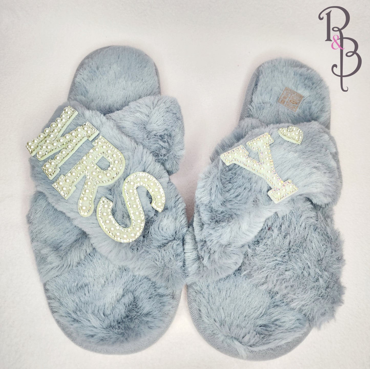 Rose & Blooms Grey Personalised Slippers