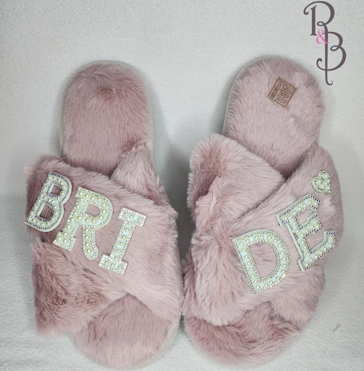 Rose & Blooms Pink Personalised Fur Slippers