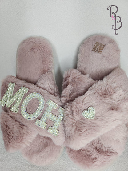 Rose & Blooms Pink Personalised Fur Slippers