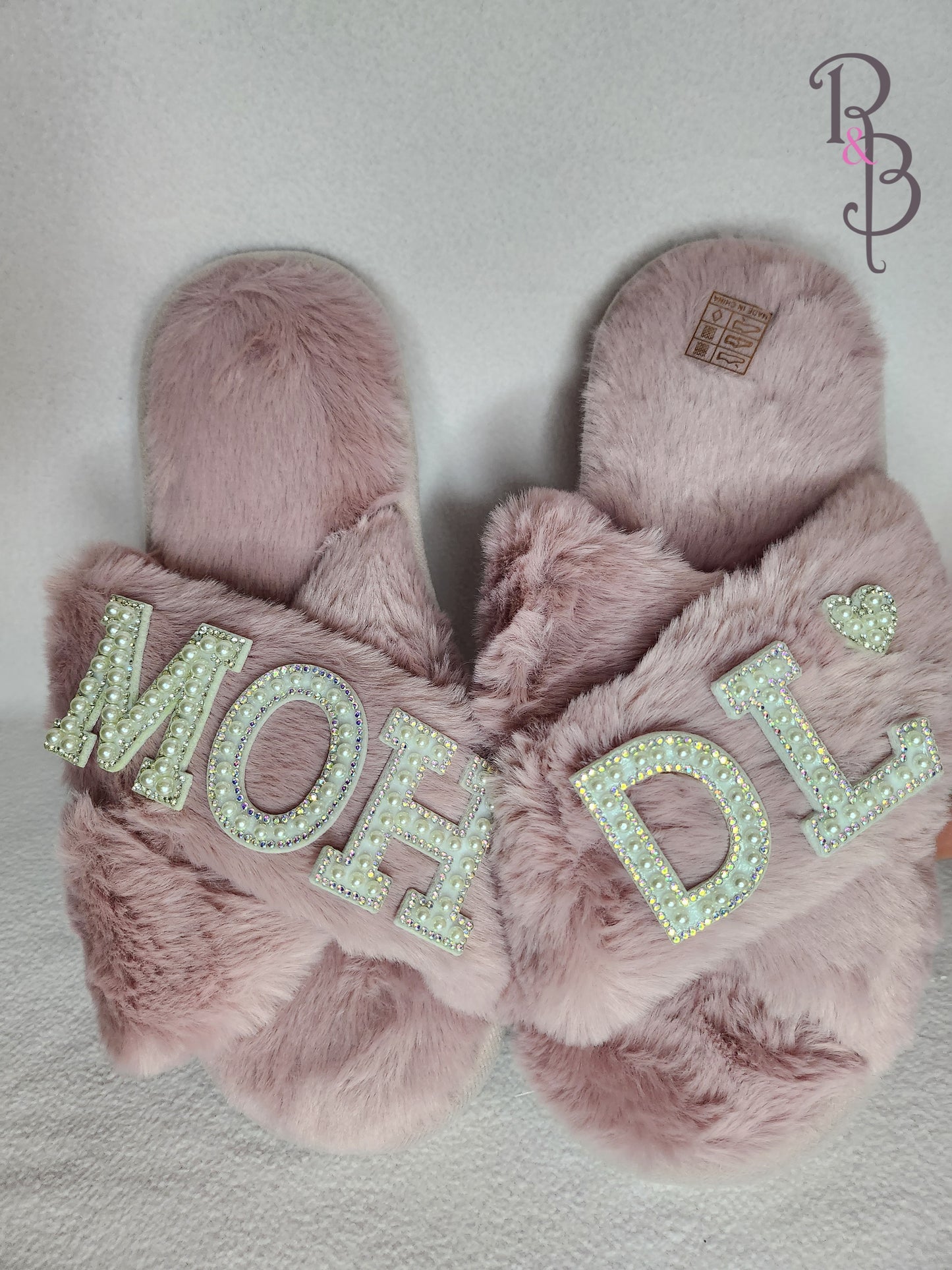 Rose & Blooms Pink Personalised Fur Slippers