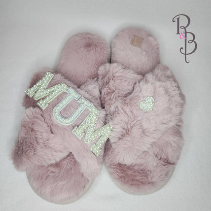 Rose & Blooms Pink Personalised Fur Slippers