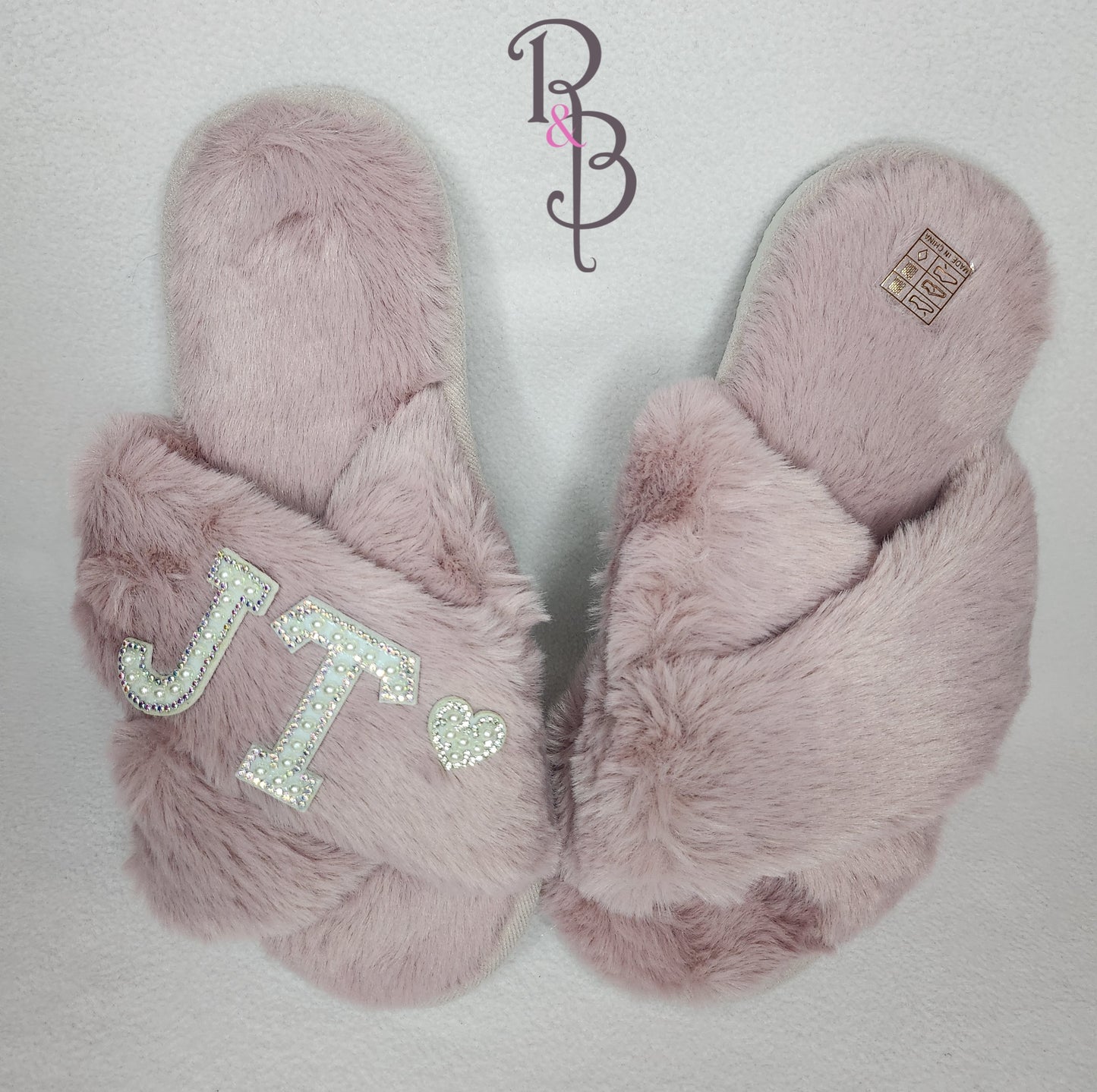 Rose & Blooms Pink Personalised Fur Slippers