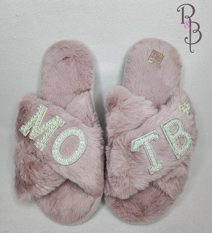 Rose & Blooms Pink Personalised Fur Slippers