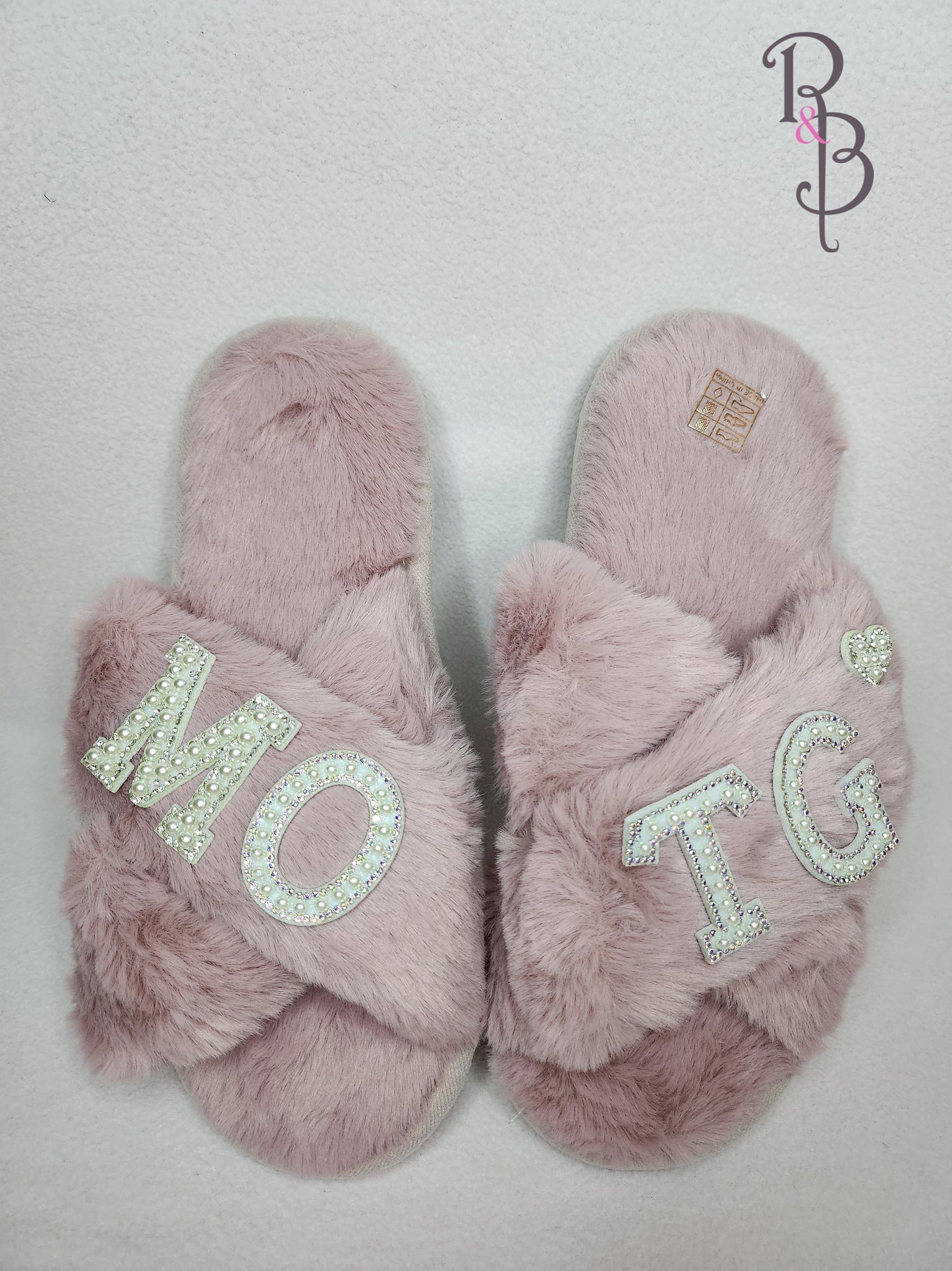 Rose & Blooms Pink Personalised Fur Slippers