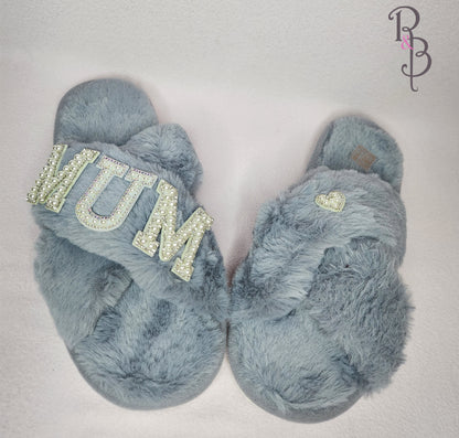 Rose & Blooms Grey Personalised Slippers